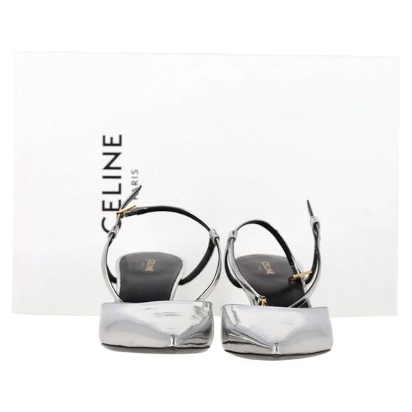 Celine Ankle Strap Pointed Toe Pumps in Silver Leather - Picture 2 of 7